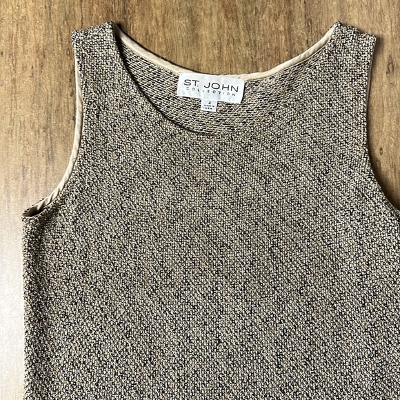 St John Collection great shape tweed cotton khaki tan black stretchy knit dress - Picture 5 of 9